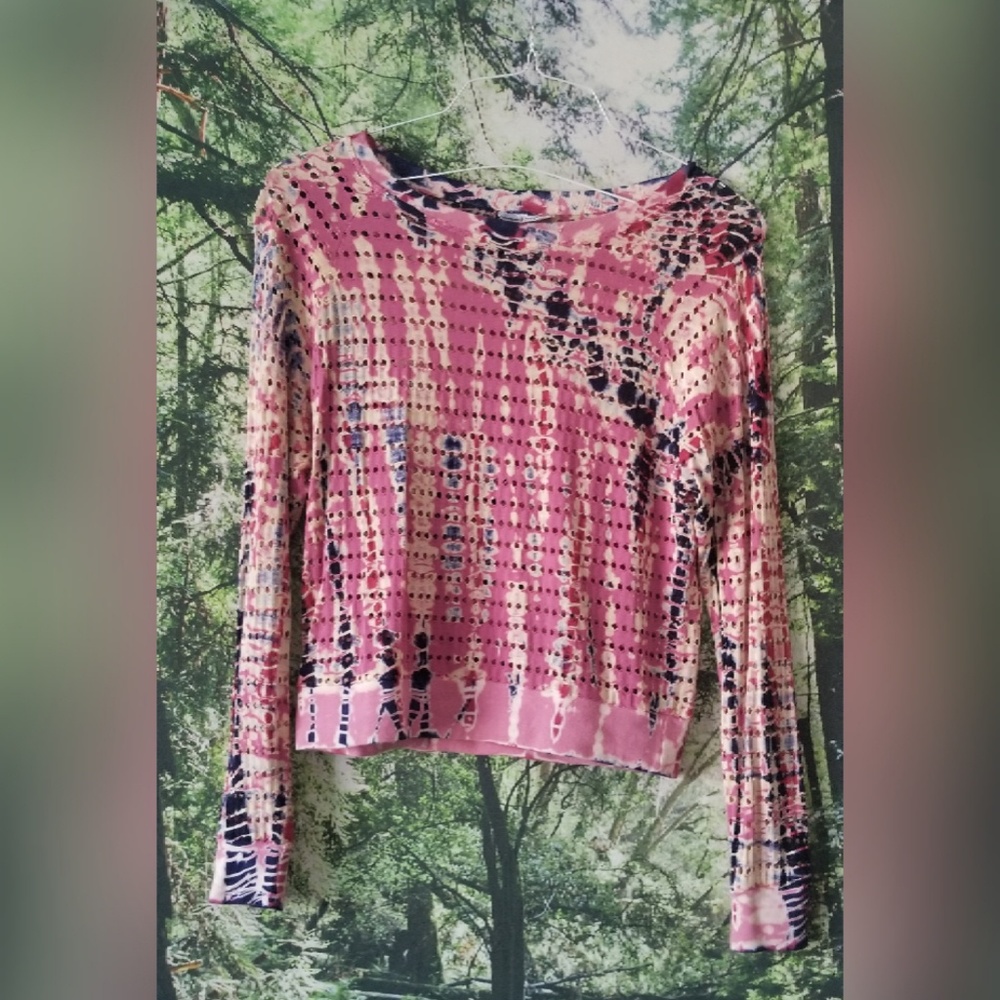 Tie dye long sleeve perforated top